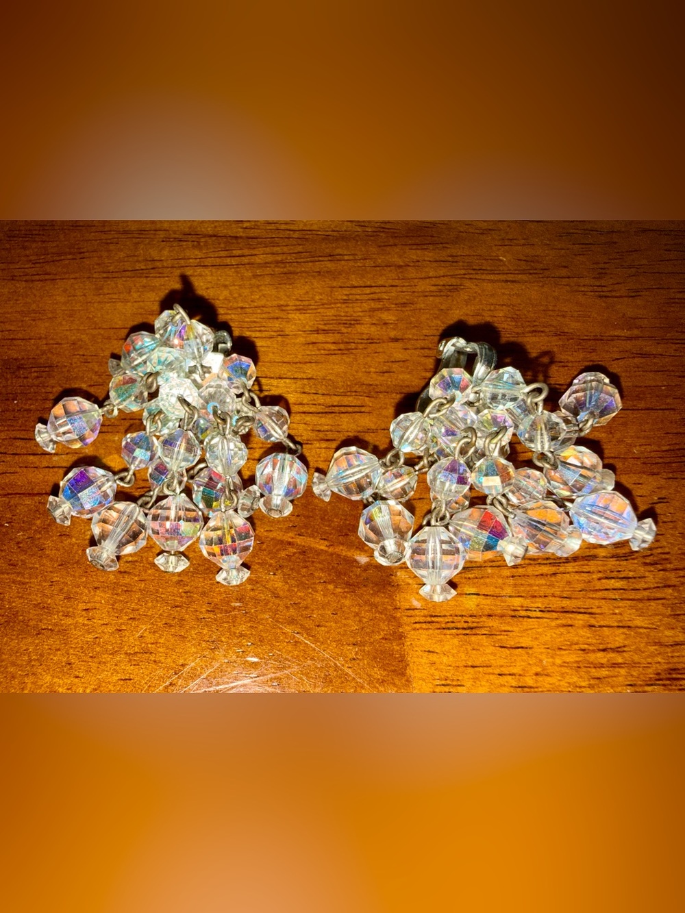 Vintage Signed Laguna Aurora Crystal Bead Dangle Cluster Earrings 1950s